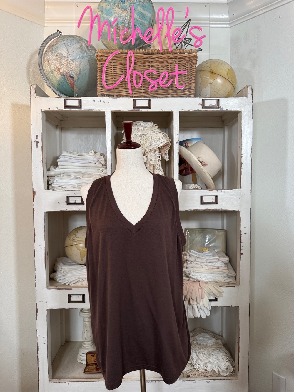 chocolate brown V-neck tank